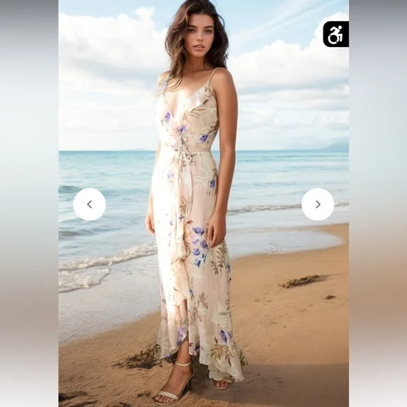 #248” YUMU KIM meadow wrap floral high low maxi dress - Picture 5 of 6